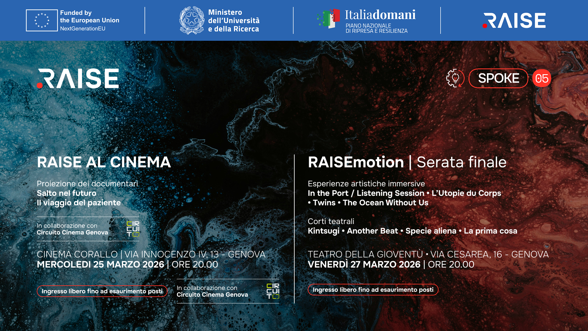 RAISE conclude il percorso di ricerca scientifica e tecnologica rappresentando, attraverso l’arte e la cultura, il connubio tra risultati scientifici e processi di ricerca